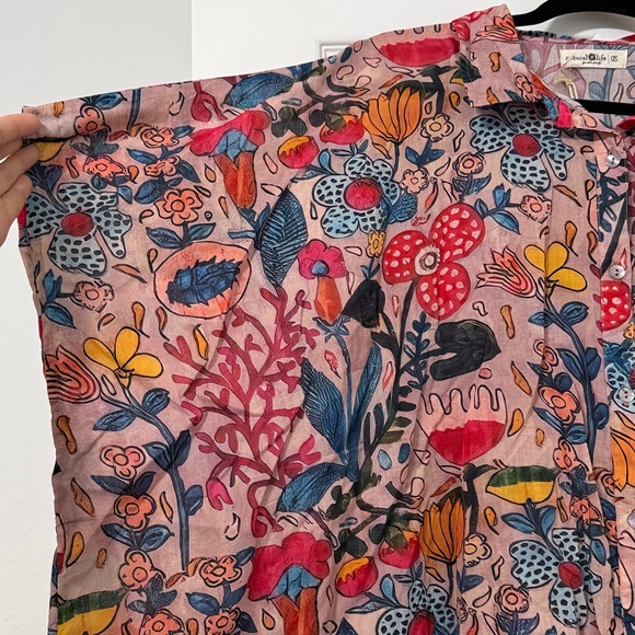 Natural Life Floral Button Down Shirt One Size Mauve Cotton Oversized - Picture 5 of 6